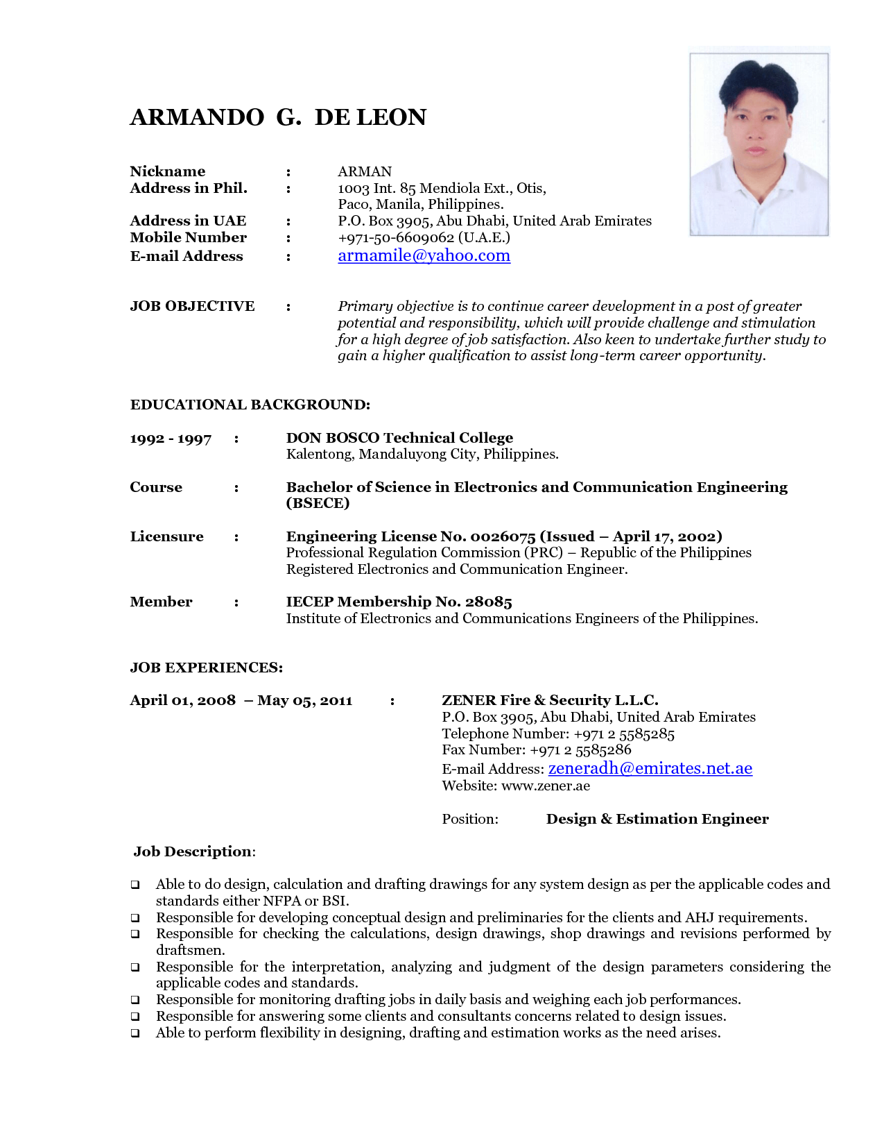 latest format of resumes