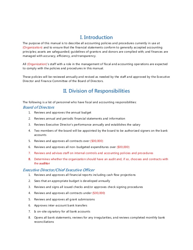 accounting policies and procedures sample