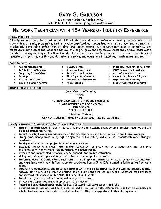telecom technician resume example