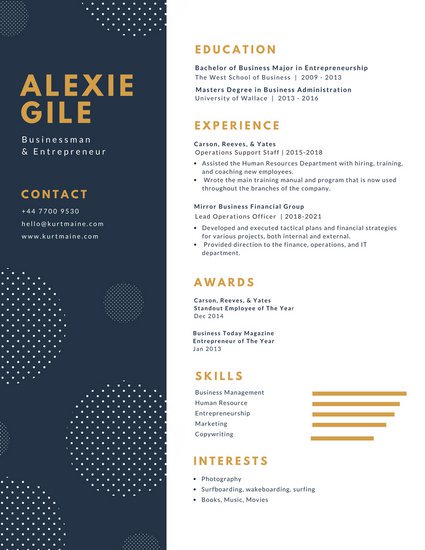 white and blue with polka dots minimalist resume templates by canva