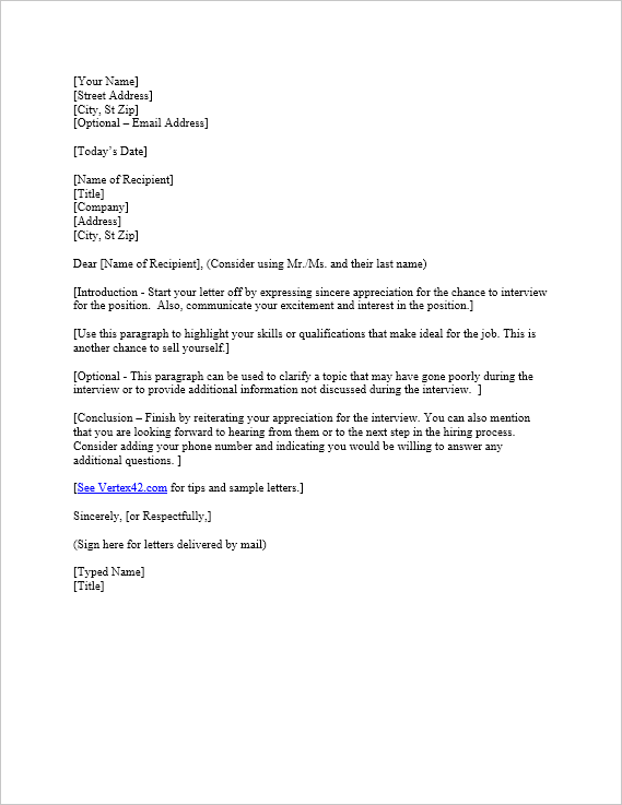 free interview thank you letter template samples