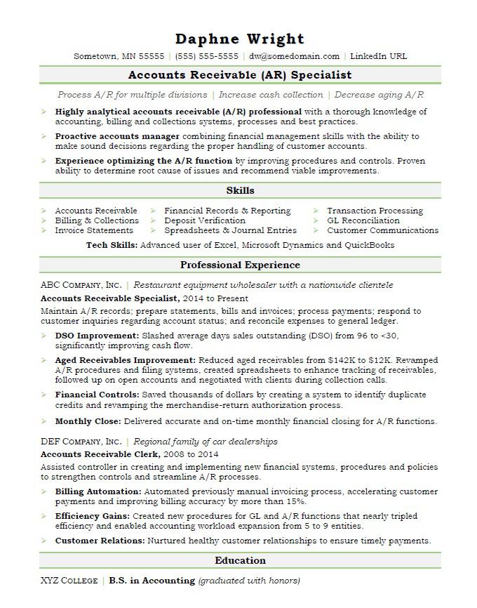 accounts receivable resume sample monster com