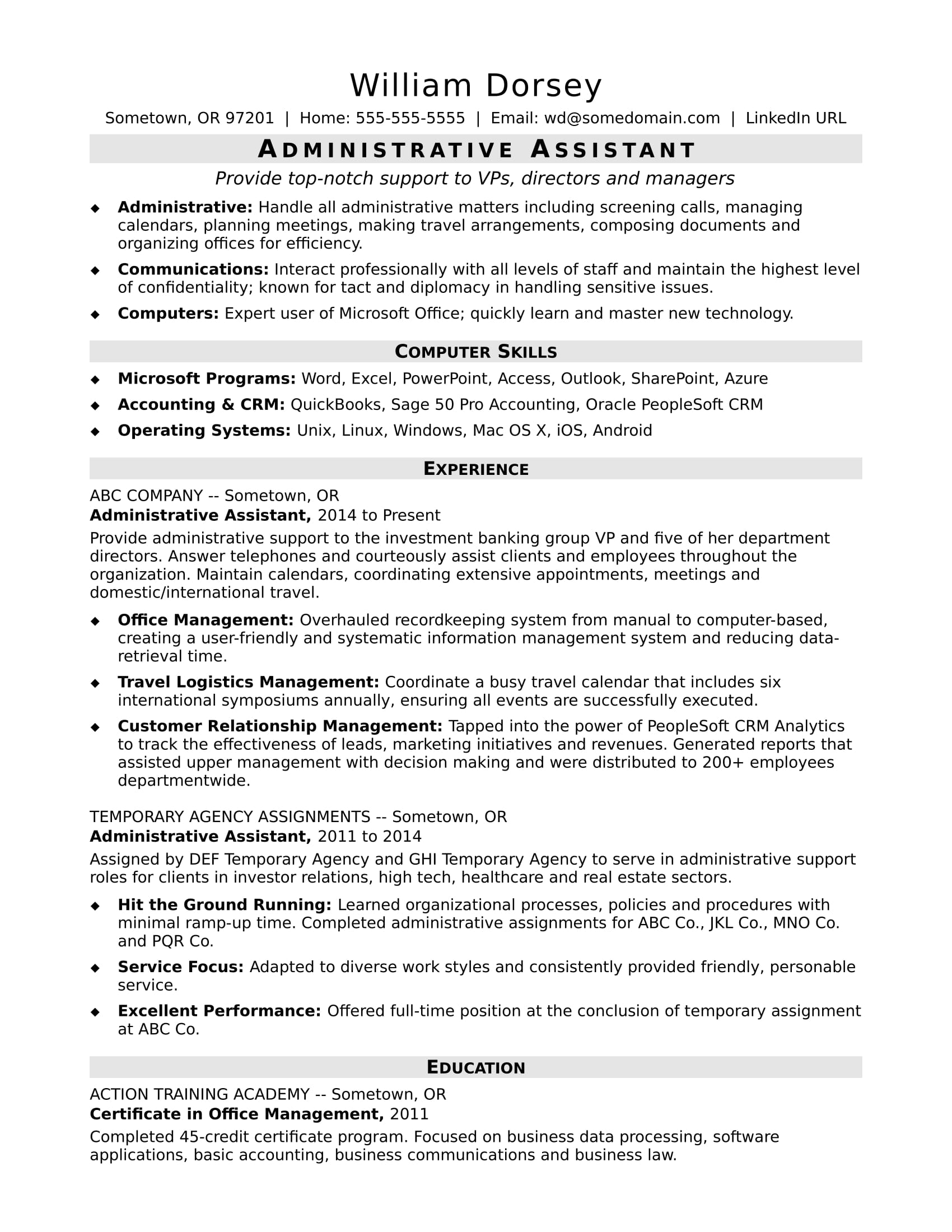 midlevel administrative assistant resume sample monster com