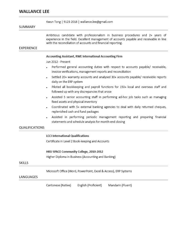accounting assistant cv ctgoodjobs powered by career times
