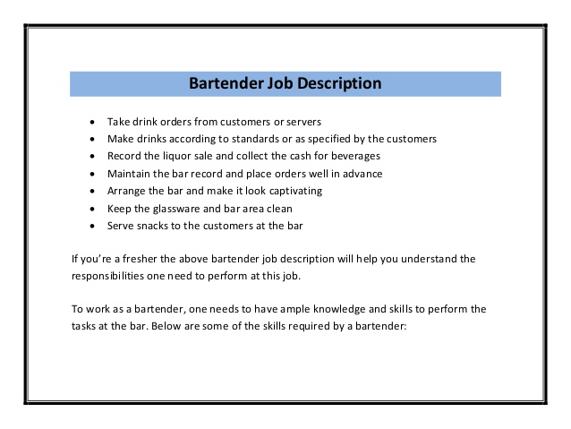 bartender resume sample pdf