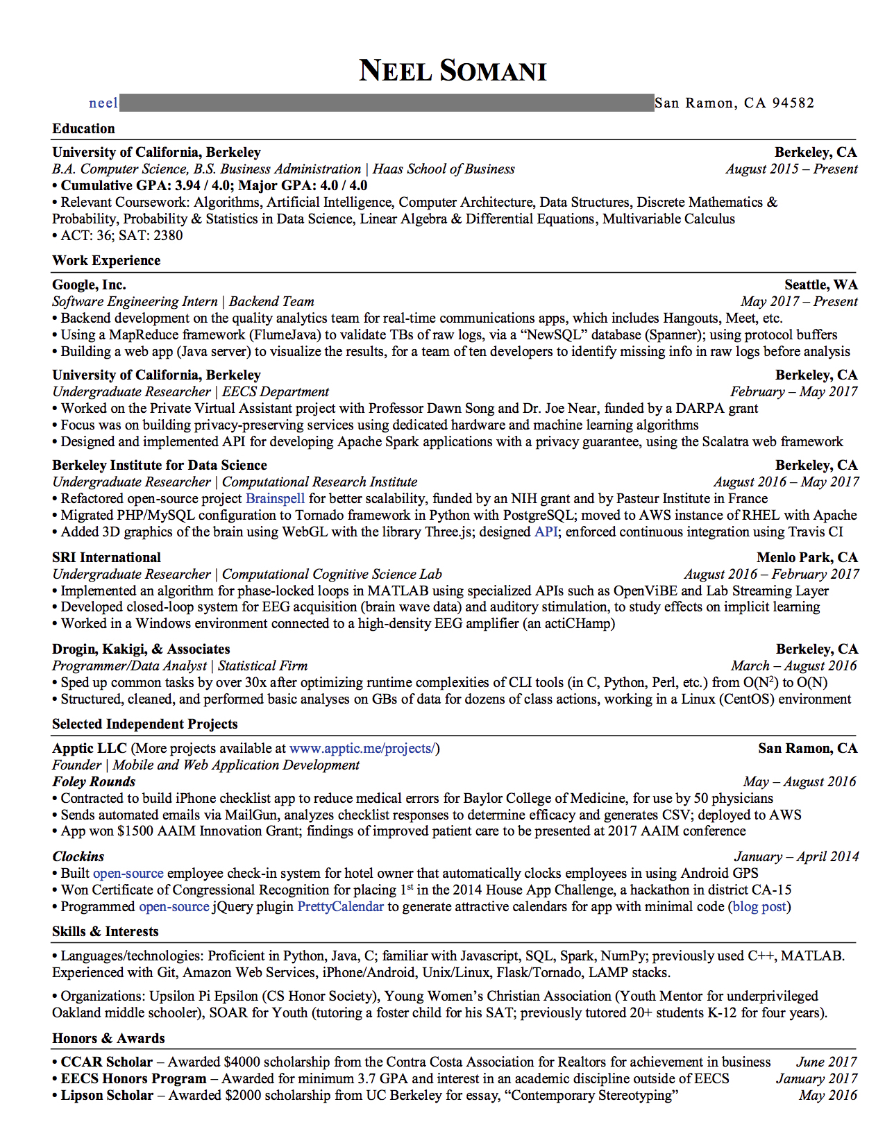 this resume got me internship offers from google nsa more