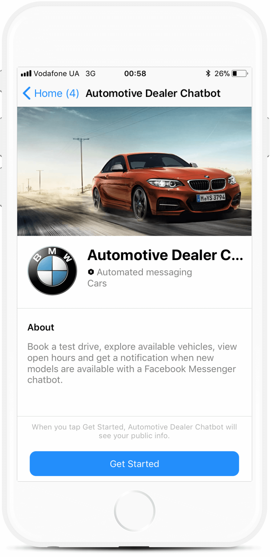 messenger bot template for car dealerships for 89 botmakers