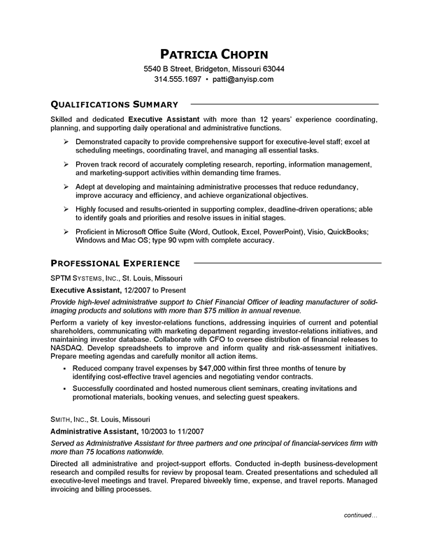 resume example executive assistant careerperfect com