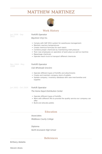 forklift operator resume samples visualcv resume samples database