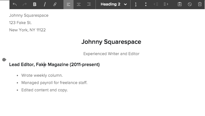 displaying your resume on your site squarespace help