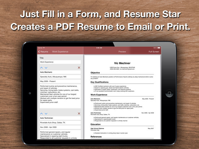 resume star pro cv maker and resume designer with pdf output to