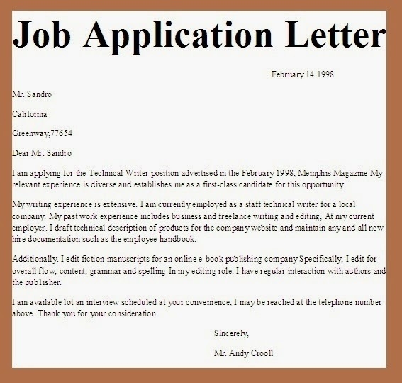 sample cover letter any job vacancy