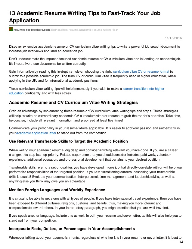 13 academic resume writing tips to fast track your job application