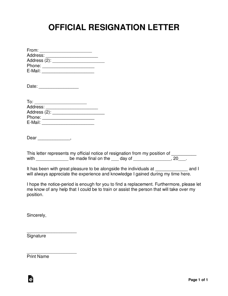 free resignation letter templates samples and examples pdf