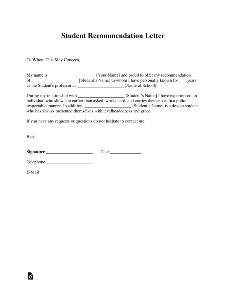 free student recommendation letter template with samples pdf