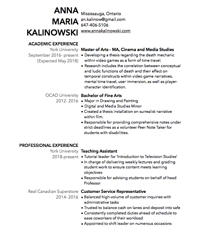 resume anna kalinowski