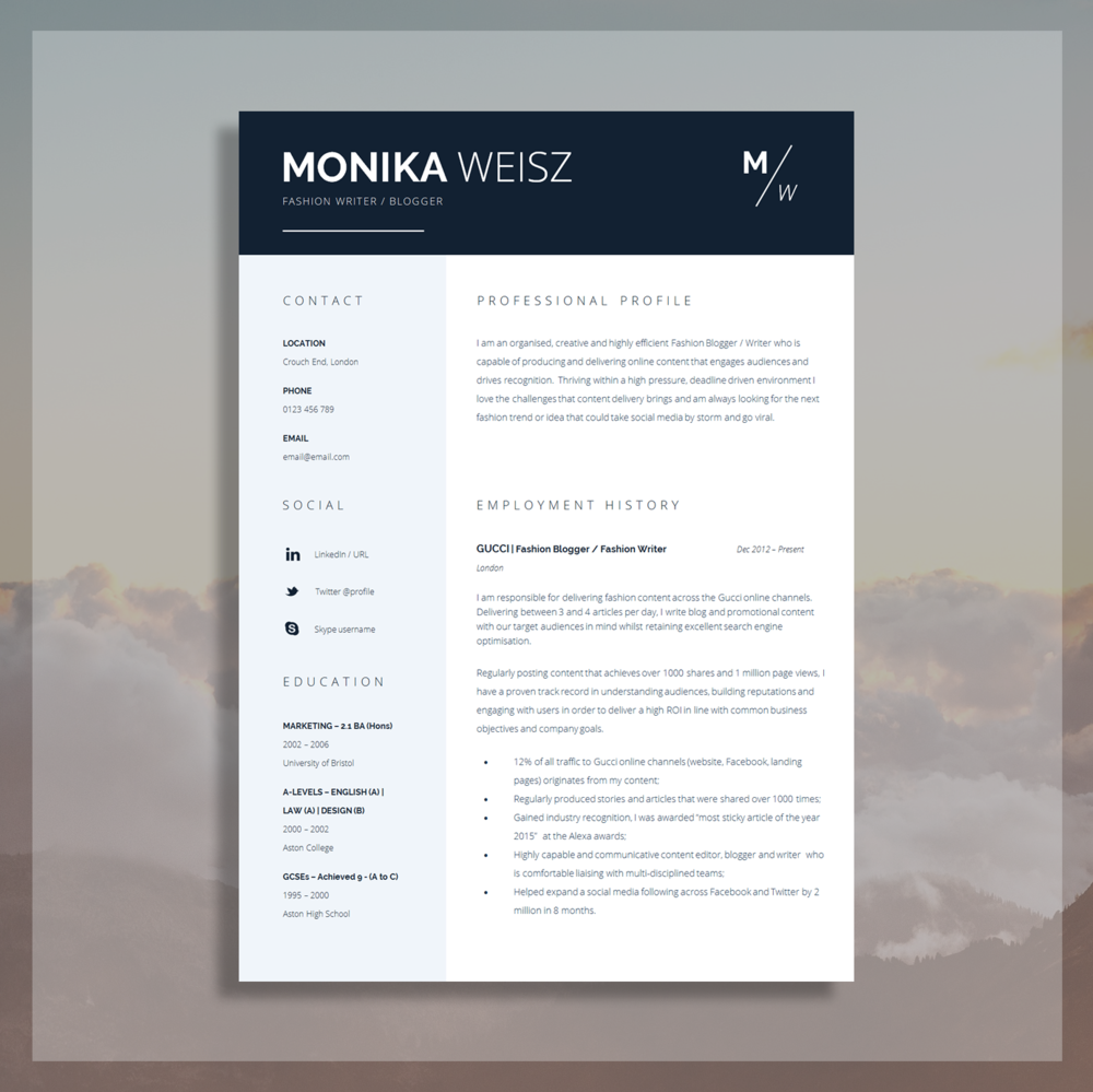 creative resume template cover letter cv guide for ms word