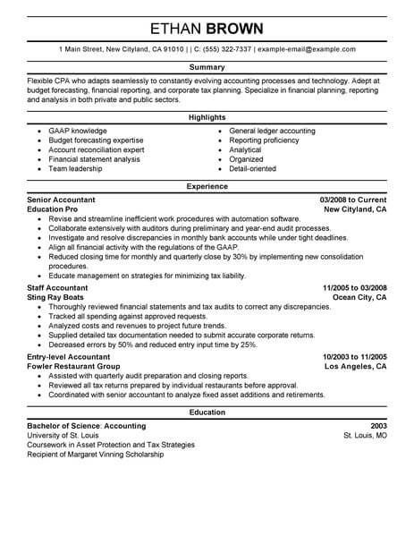 sample of accounting resume