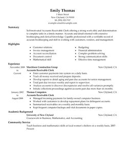 sample resume for accounts receivable clerk april onthemarch co
