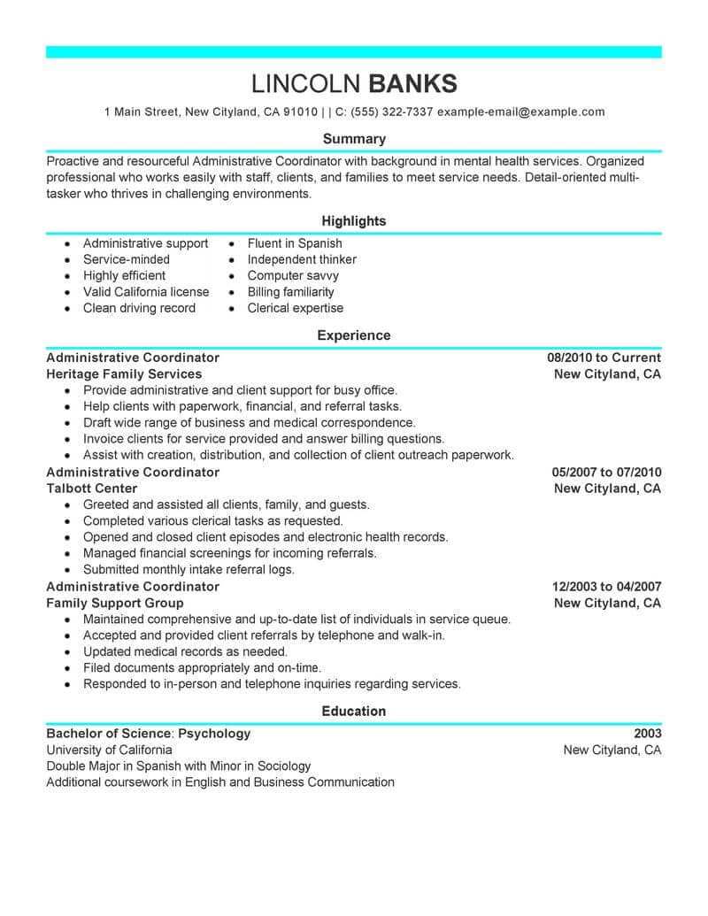 best social services administrative coordinator resume example