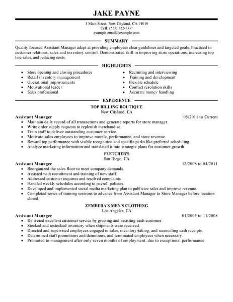 best retail assistant manager resume example livecareer