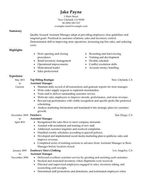 best retail assistant manager resume example livecareer