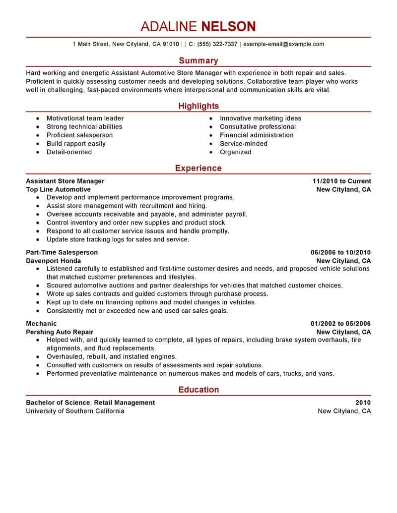 assistant store manager resume sample manager resumes livecareer