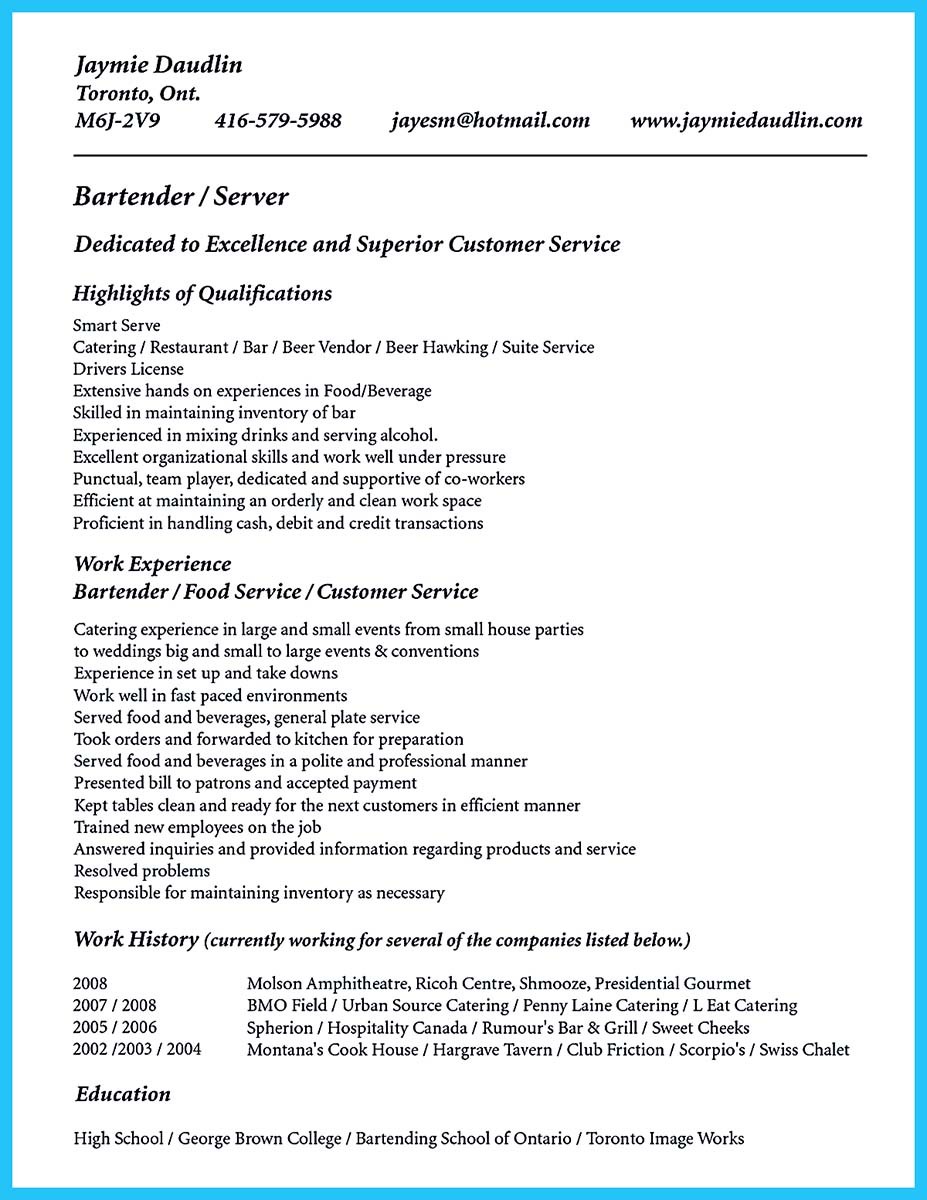 outstanding details you must put in your awesome bartending resume