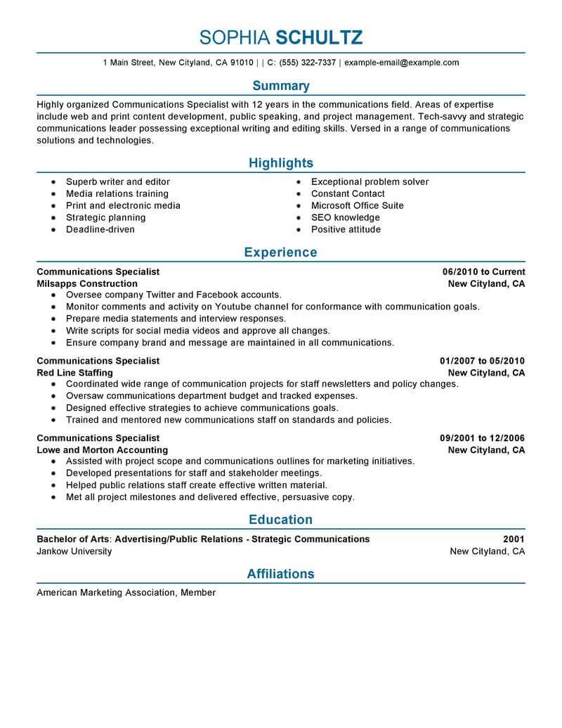 best communications specialist resume example livecareer