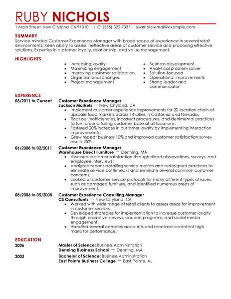 best customer experience manager resume example livecareer