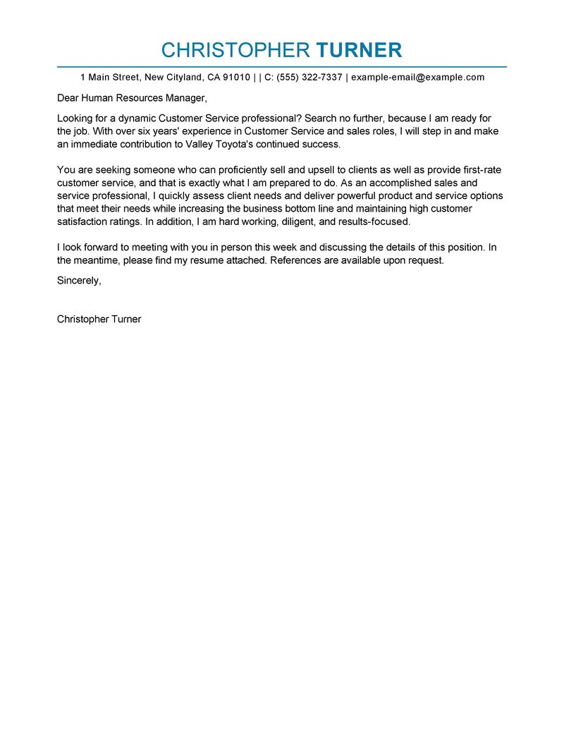 best customer service cover letter examples livecareer