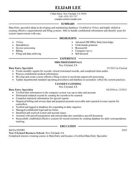 best data entry resume example livecareer