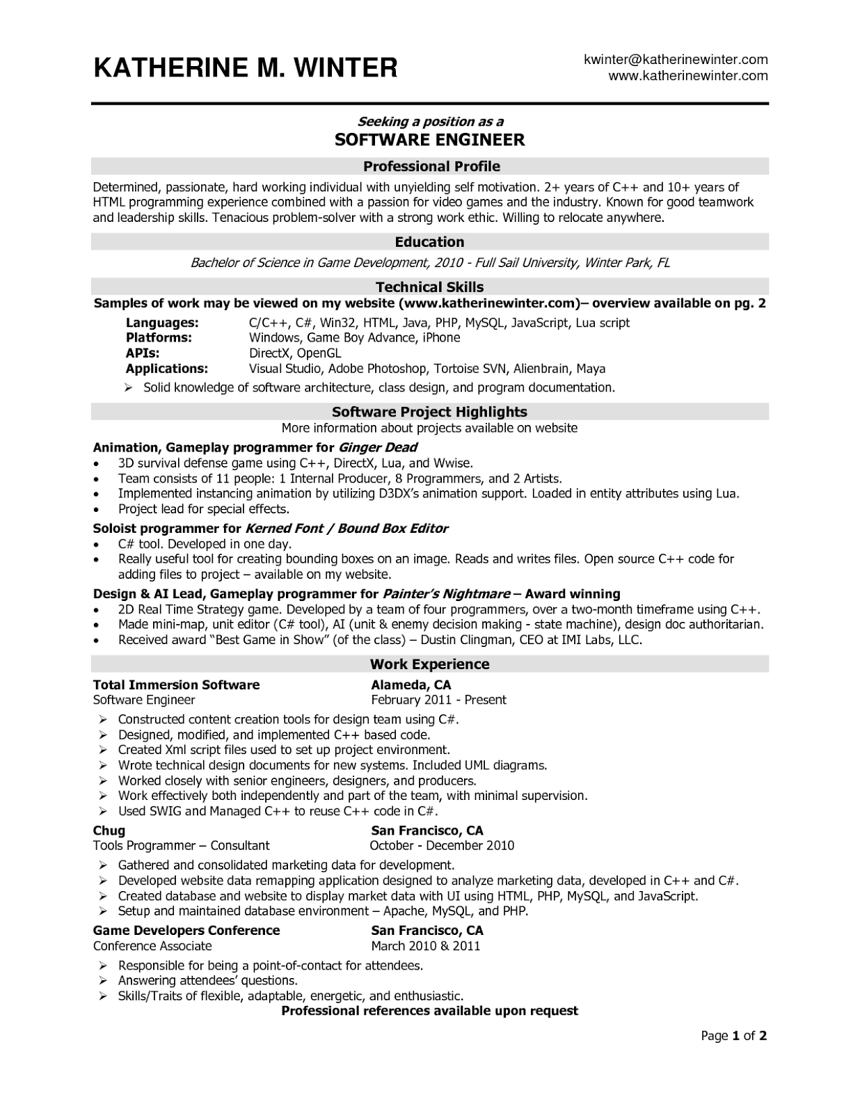 resume samples for experienced software professionals april