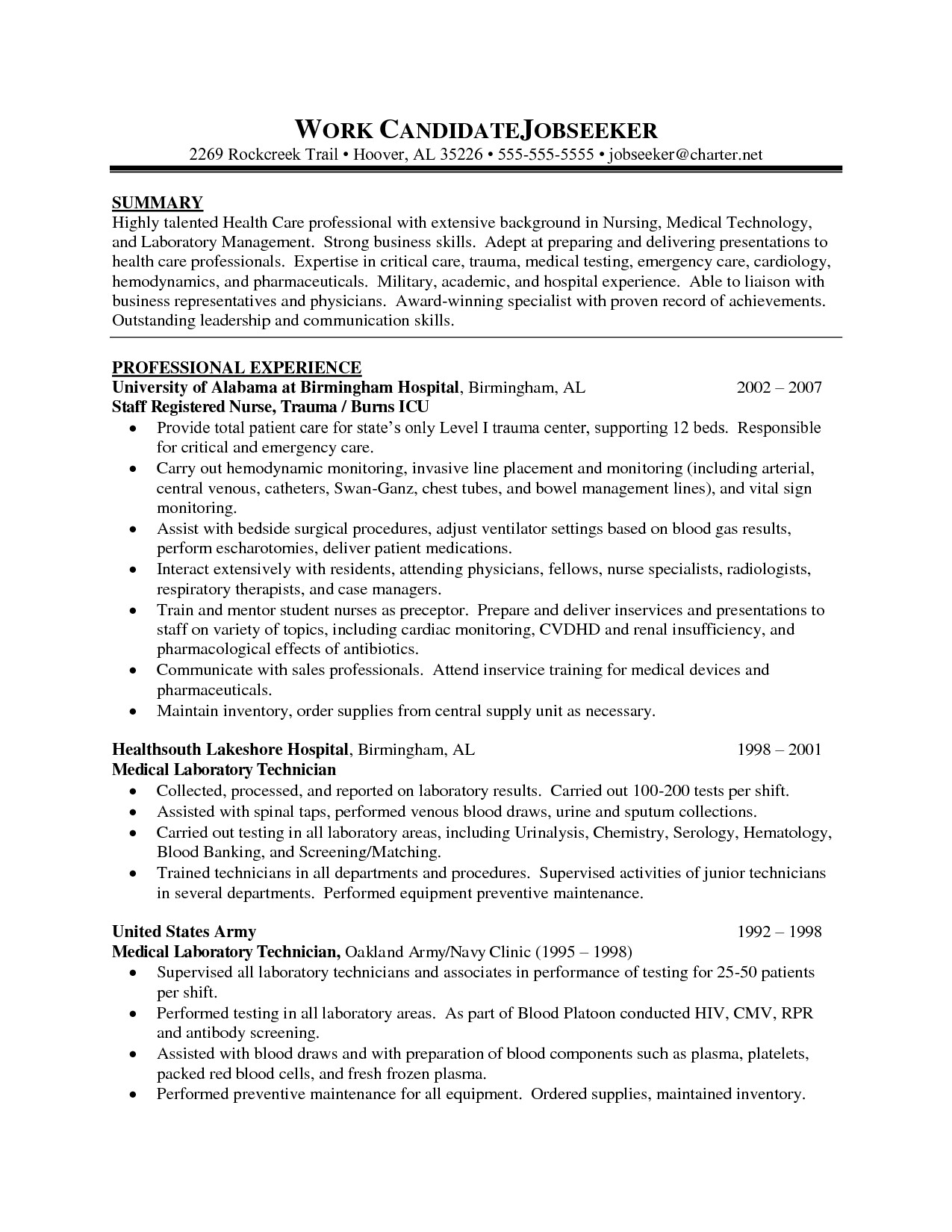 nurse student resume professional experience certification