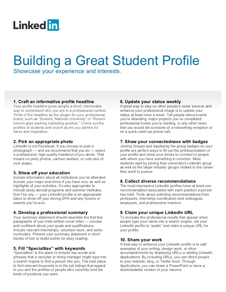 how to build a great student linkedin profile pdf