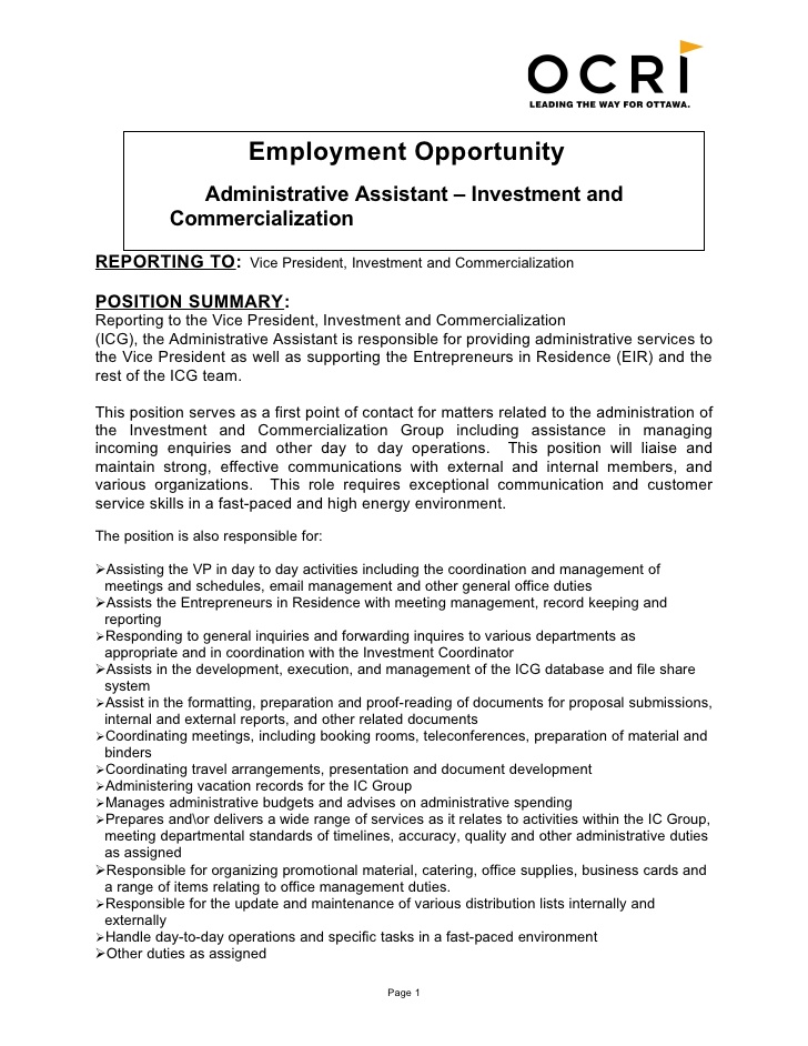 icg administrative assistant job description
