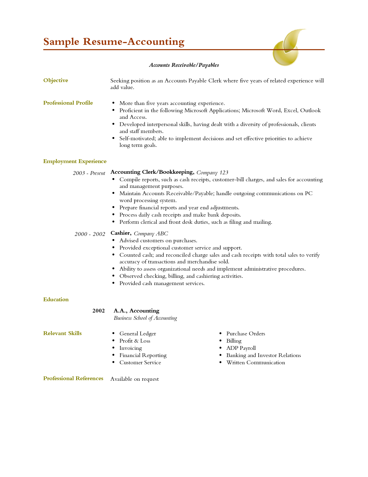 accounting resume objective rio ferdinands co