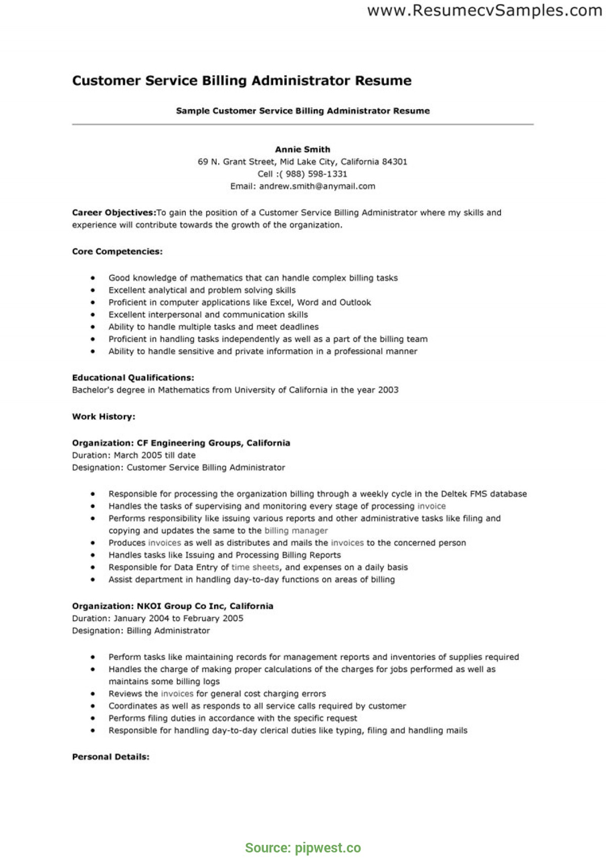 simple customer service administrator job description for resume