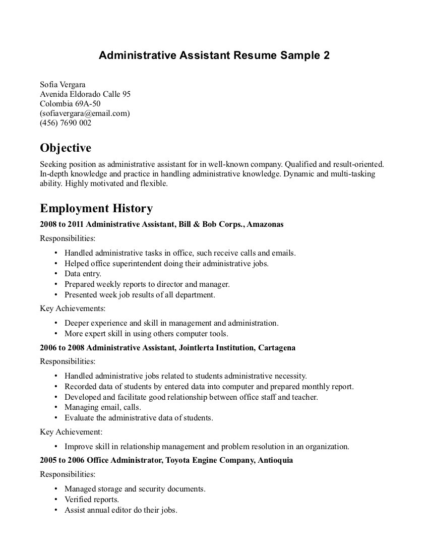 administrative assistant job description for resume template