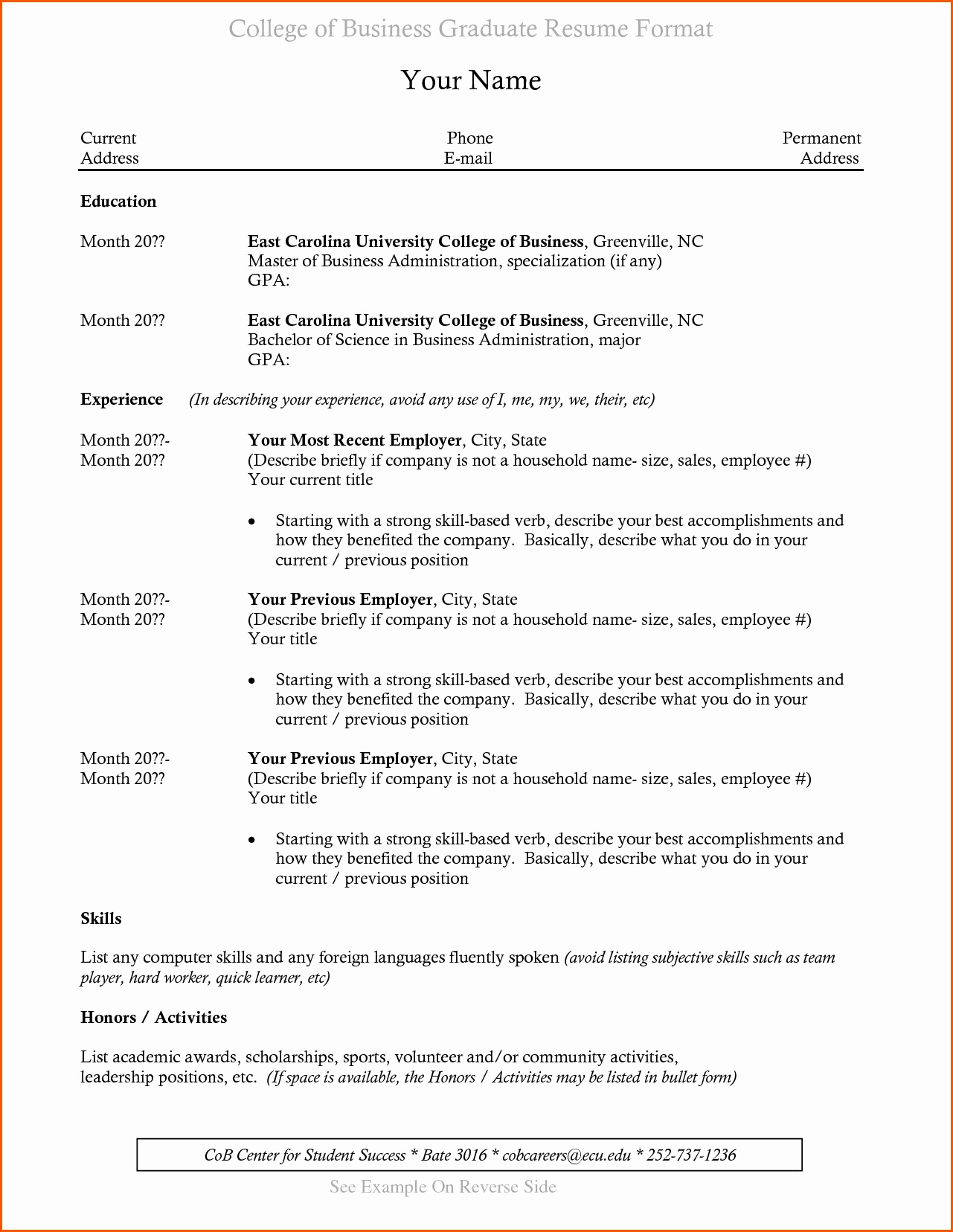 business administration resume examples inspirational recent college