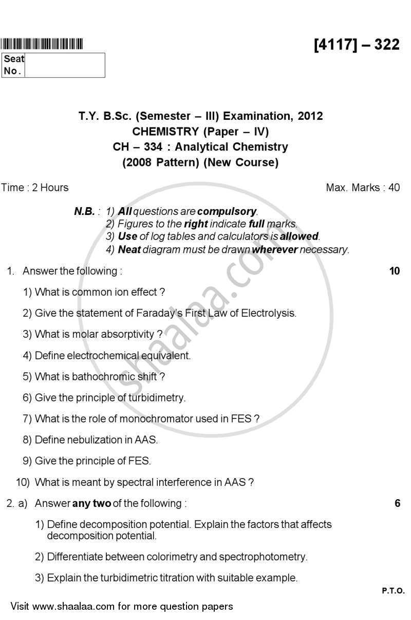question paper analytical chemistry 2012 2013 b sc chemistry
