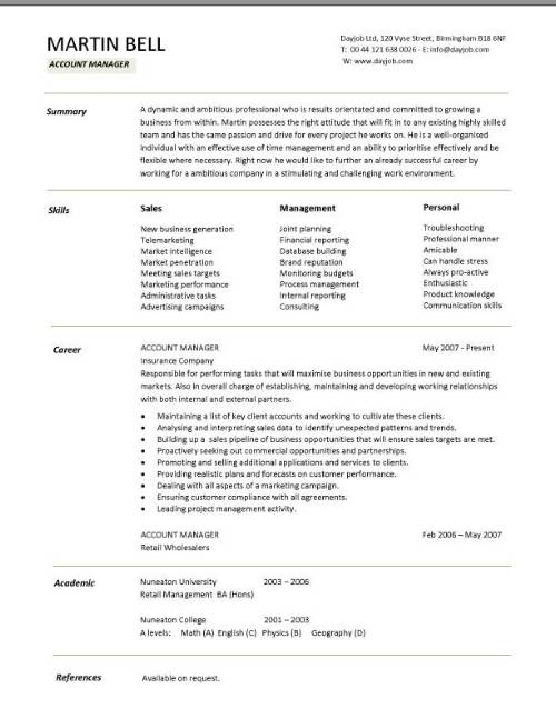 account manager cv example april onthemarch co