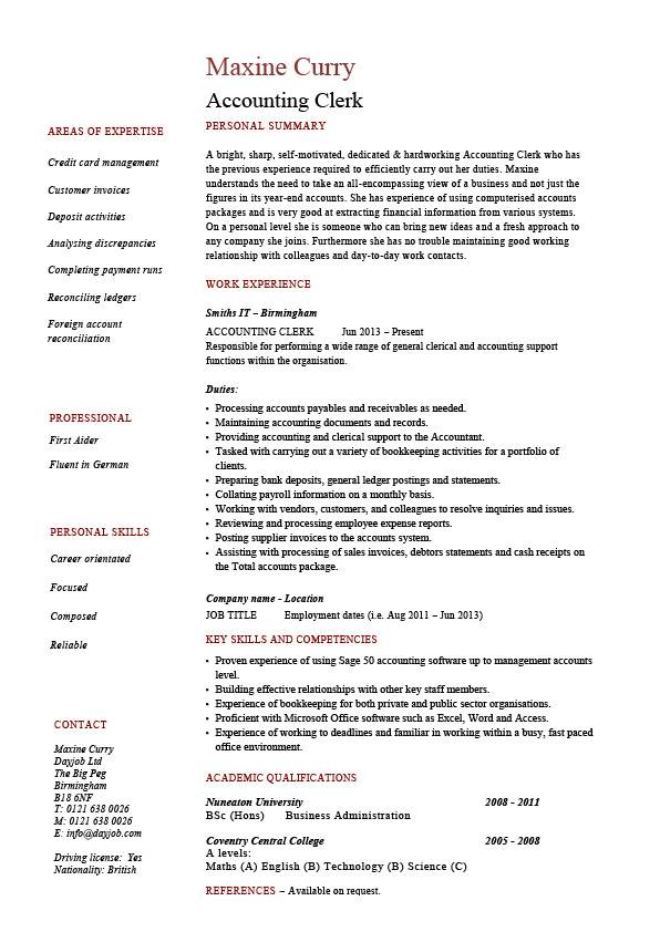 accounting clerk resume sample example job description