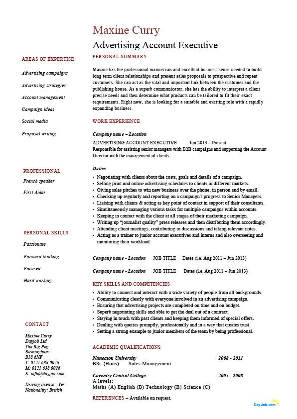 advertising account executive resume template example marketing