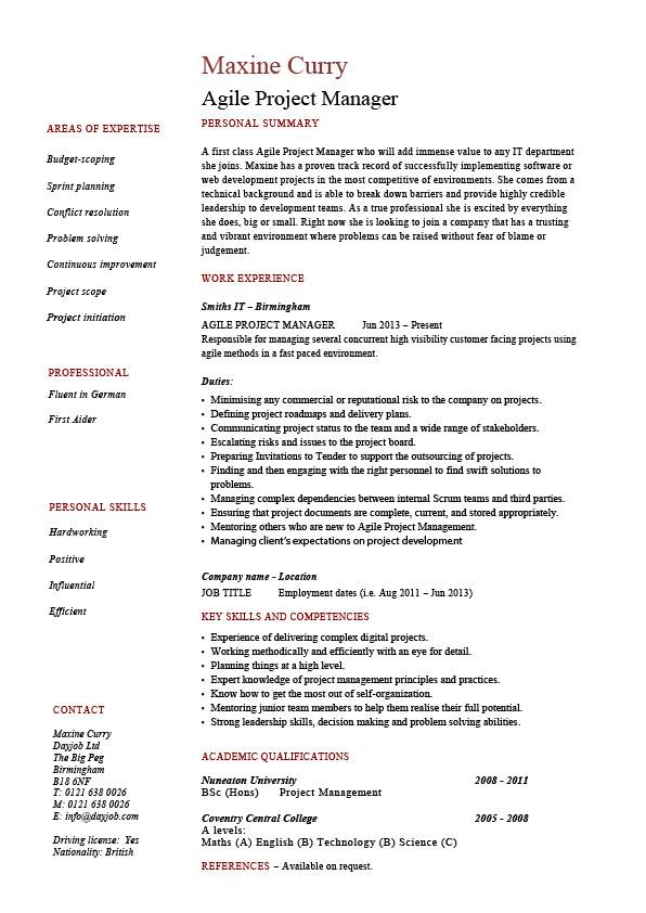 agile project manager resume software example sample job