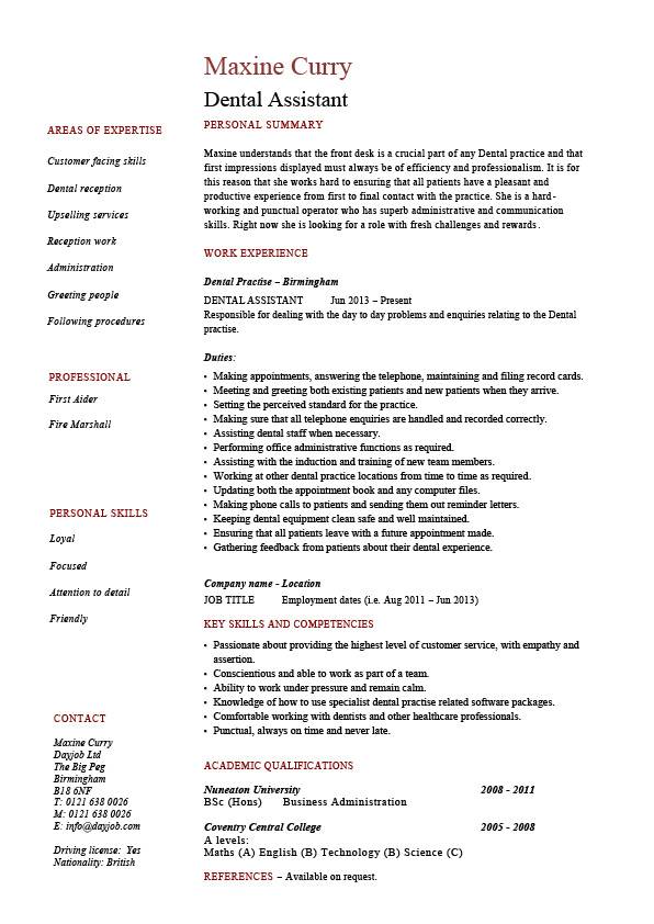 dental assistant resume dentist example sample job description