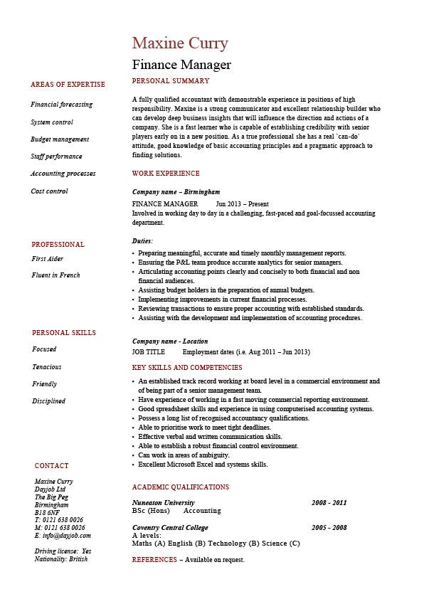 finance manager resume cv example sample templates auditing