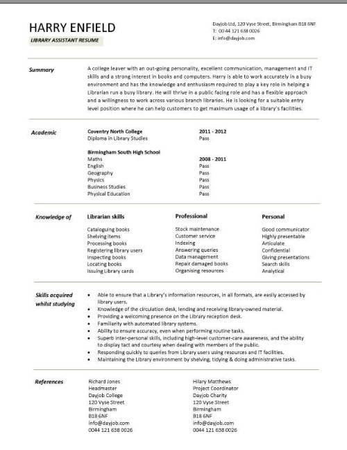 library assistant cv sample