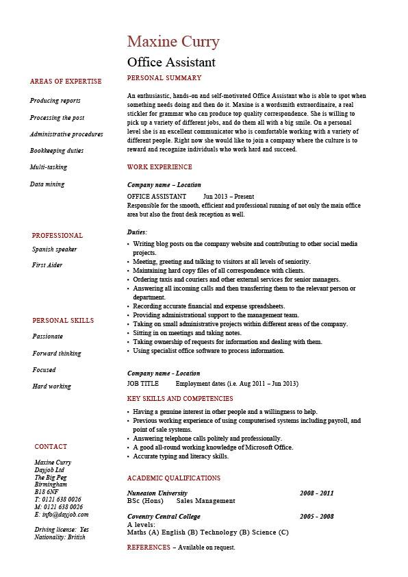 office assistant resume administration example sample references