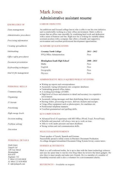 entry level administrative assistant resume template